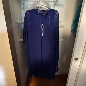Elegant Blue Dress with Embellished Neckline